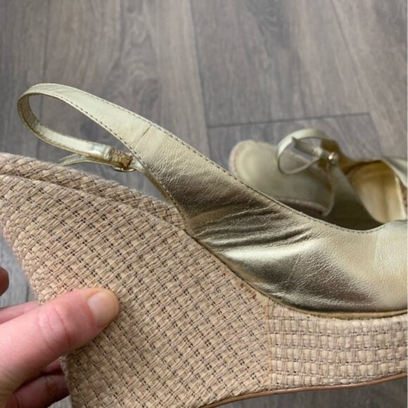 Aldo Women's Wedge Platform Sandals espadrilles Slingback Gold Y2k 2000s Size 9 - Picture 8 of 15